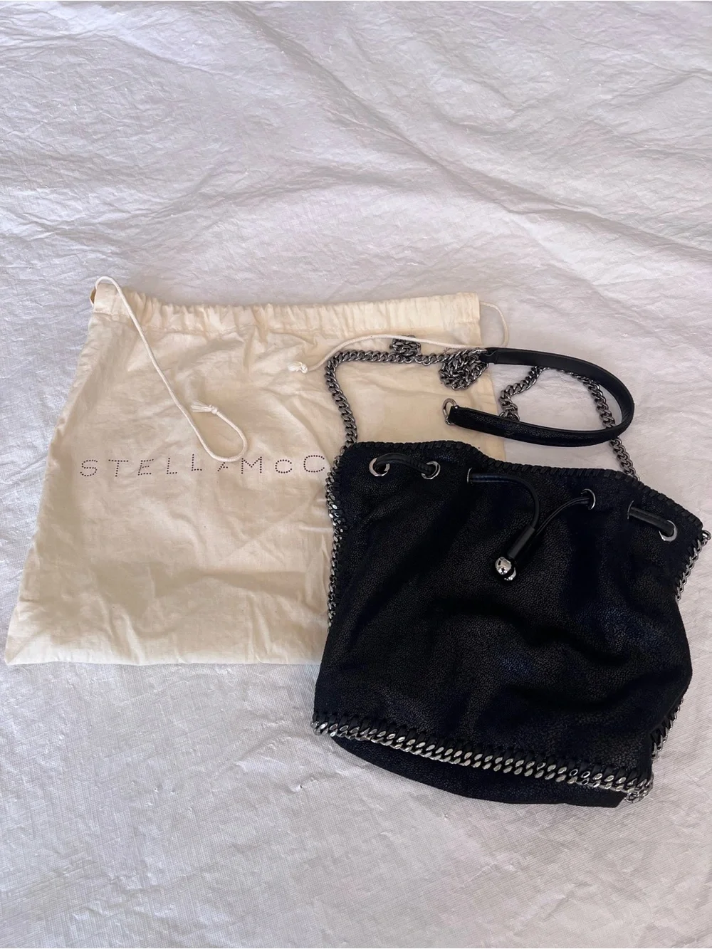 Stella McCartney Falabella Mini Bucket Bag Black Shaggy Deer Made Italy Dustbag